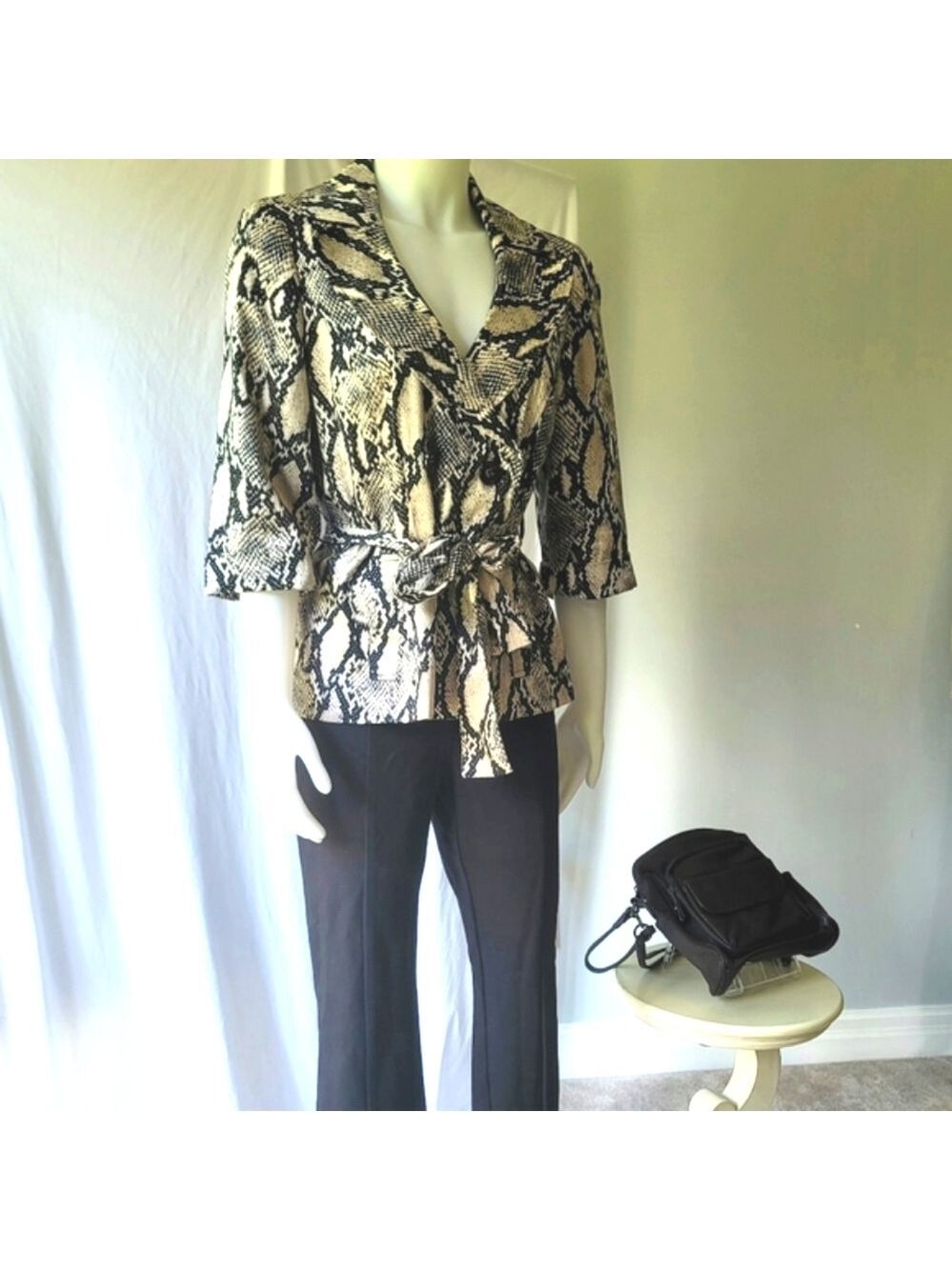 Focus 2000 Women's Petite Snake Print Trench Blazer Size 12